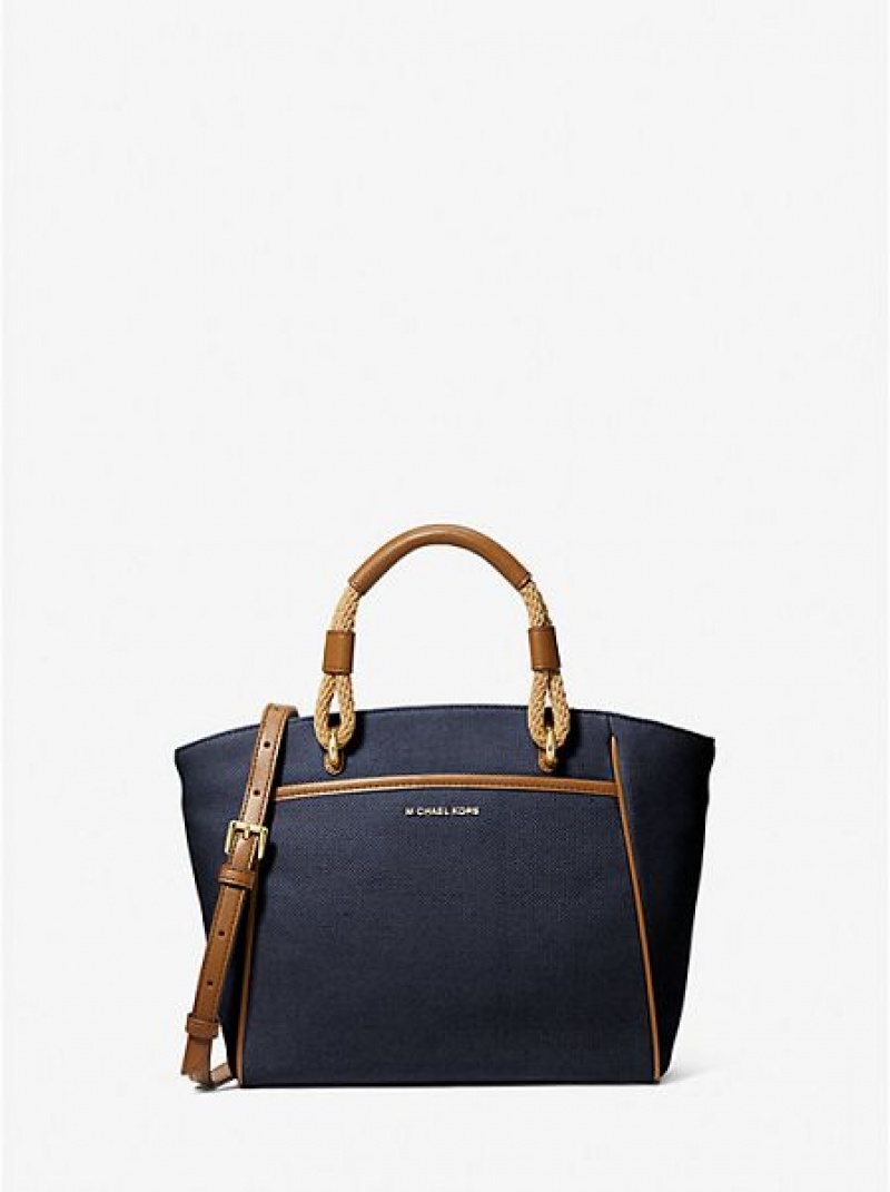 Torby Tote Michael Kors Talia Small Bawełniane Płócienne Damskie Granatowe Kolorowe | 378691-LXS