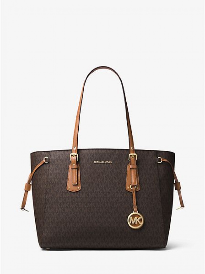 Torby Tote Michael Kors Voyager Medium Logo Damskie Brązowe | 740213-EXI