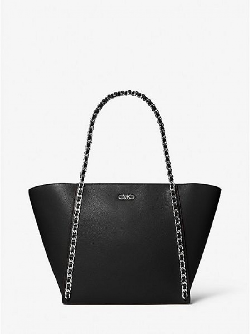 Torby Tote Michael Kors Westley Large Pebbled Skórzane Chain-link Damskie Czarne | 301975-KRG