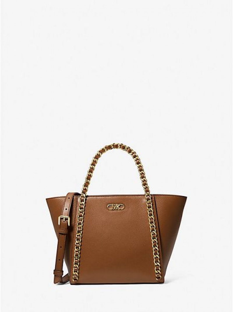 Torby Tote Michael Kors Westley Small Pebbled Skórzane Chain-link Damskie Brązowe | 712563-WOI