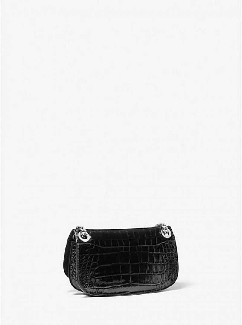 Torebki Małe Michael Kors Christie Crocodile Embossed Skórzane Envelope Damskie Czarne | 687041-JPN