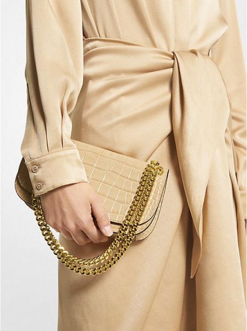 Torebki Małe Michael Kors Christie Crocodile Embossed Skórzane Envelope Damskie Khaki | 870195-KJZ