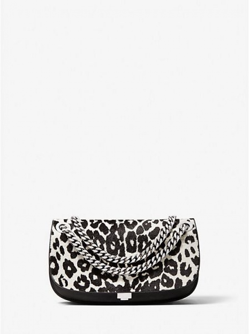 Torebki Małe Michael Kors Christie Leopard Print Calf Hair And Skórzane Envelope Damskie Czarne Białe | 045123-TFQ