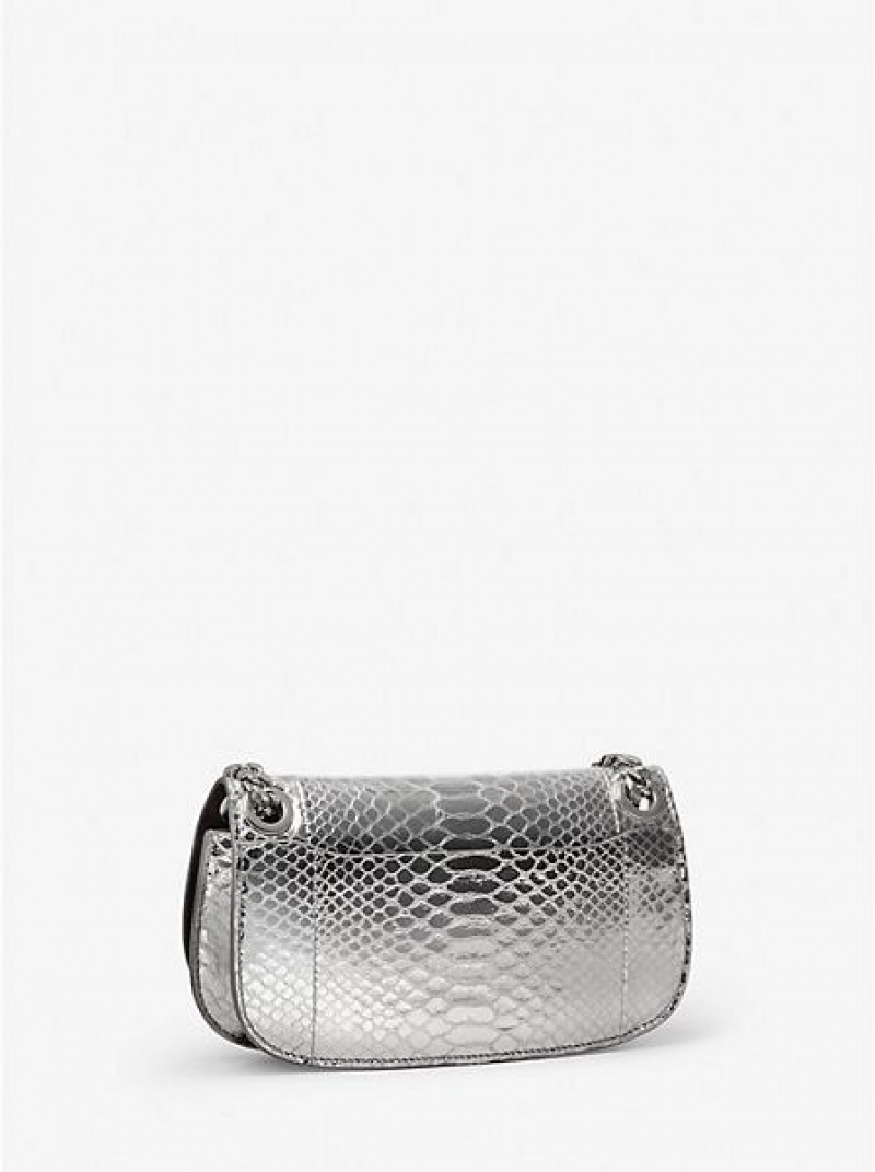 Torebki Małe Michael Kors Christie Metallic Python Embossed Skórzane Envelope Damskie Srebrne | 281705-GHP