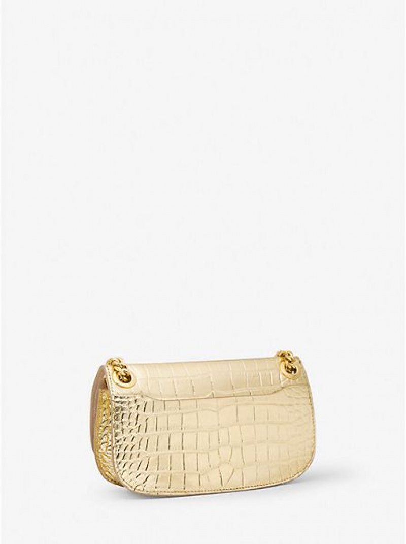 Torebki Małe Michael Kors Christie Metallic Crocodile Embossed Skórzane Envelope Damskie Złote | 503128-CAB