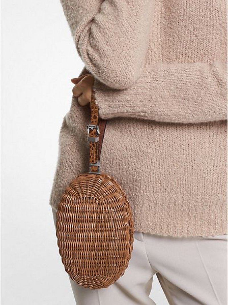 Torebki Małe Michael Kors Gramercy Rattan And Crocodile Embossed Skórzane Damskie Brązowe | 913650-BXA