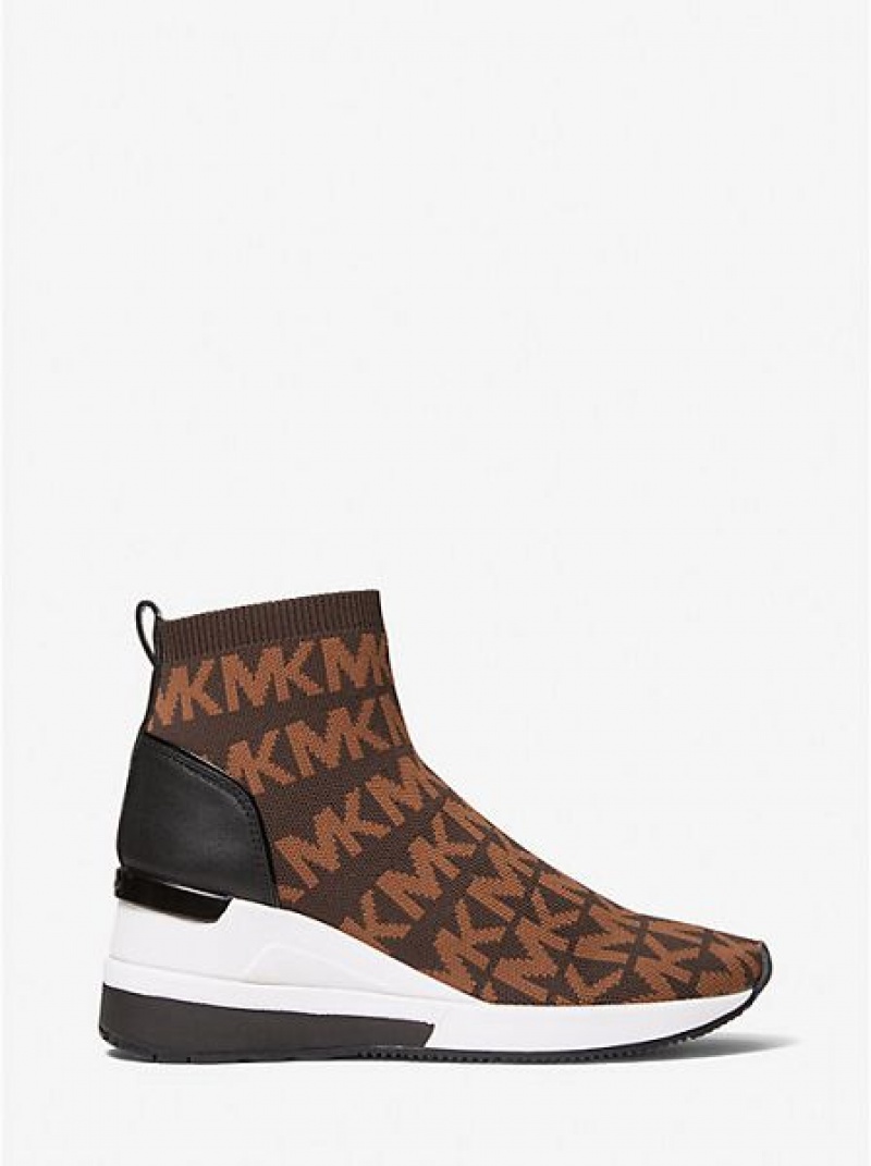 Trampki Michael Kors Skyler Logo Stretch Knit Sock Damskie Czekolada | 520718-VHF