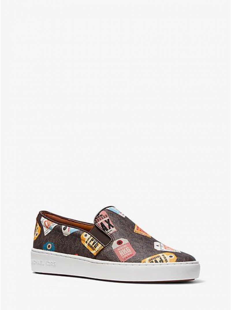 Trampki Wsuwane Michael Kors Keaton Printed Logo Damskie Brązowe | 409876-TYH