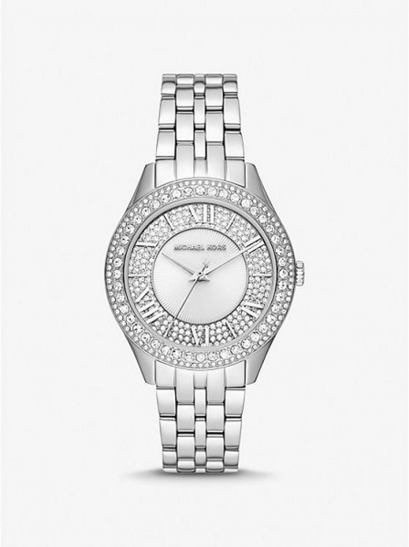 Zegarek Michael Kors Harlowe Pave Damskie Srebrne | 906278-RJY