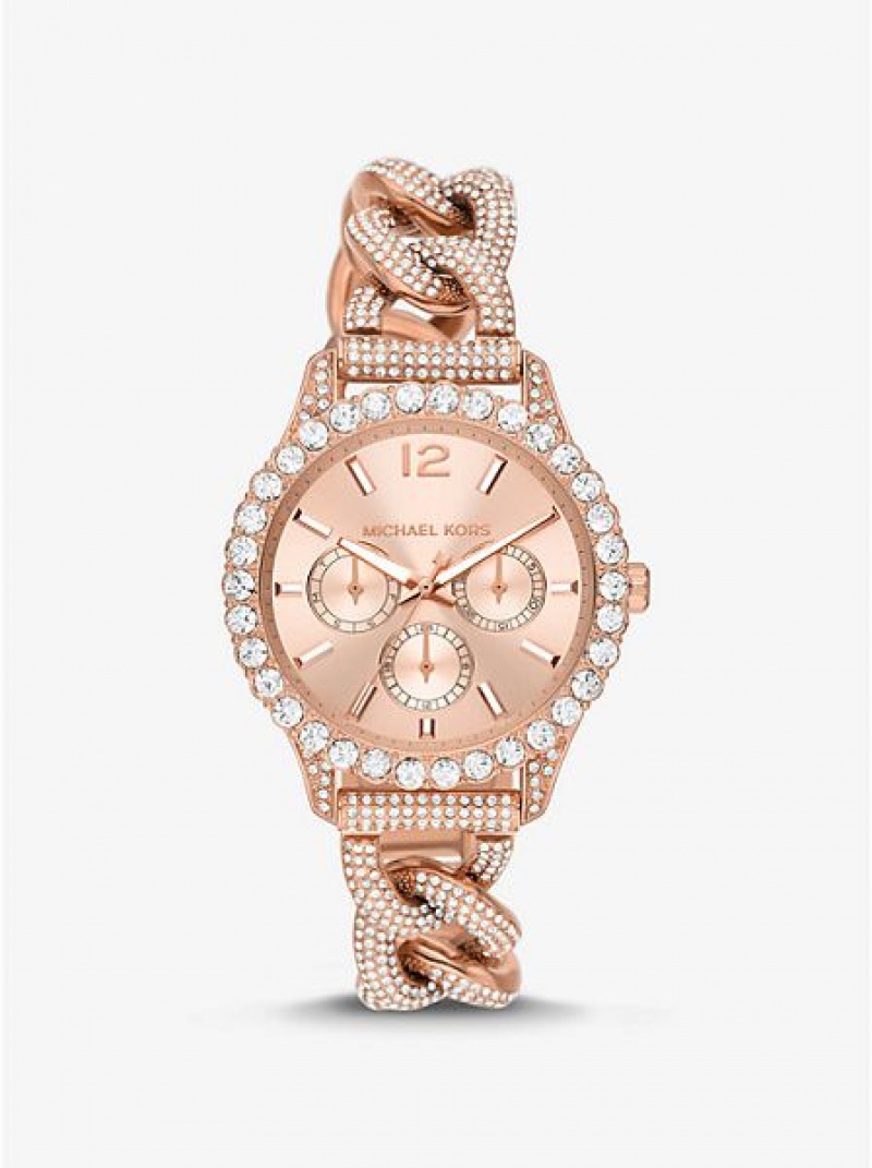 Zegarek Michael Kors Layton Pave Curb-link Damskie Różowe Złote | 897163-CDL