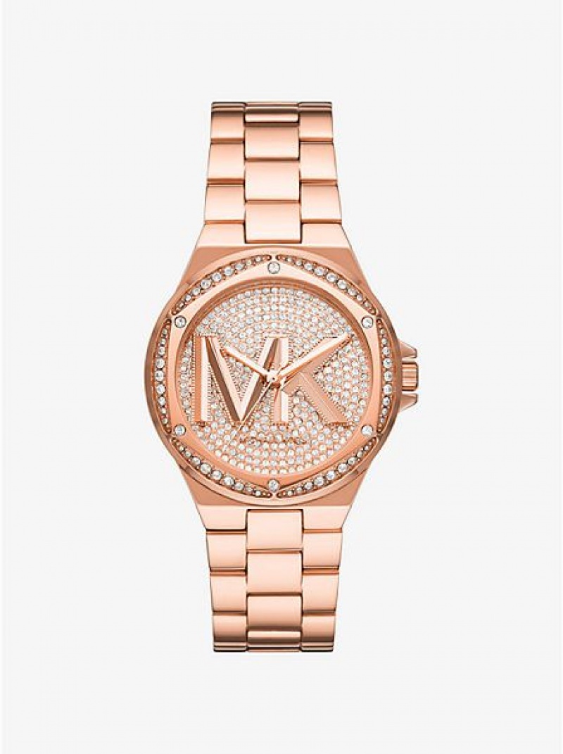 Zegarek Michael Kors Lennox Pave Logo Damskie Różowe Złote | 628091-NRP