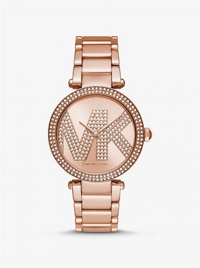 Zegarek Michael Kors Oversized Pave Logo Damskie Różowe Złote | 307156-MIC