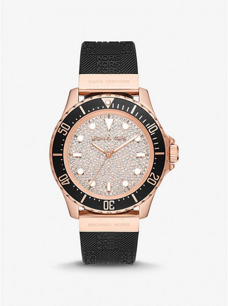 Zegarek Michael Kors Oversized Slim Everest Pave And Embossed Silikon Damskie Czarne Różowe Złote | 376910-FRD