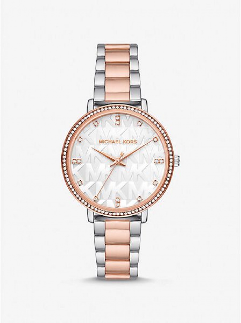 Zegarek Michael Kors Pyper Embossed Logo Damskie Srebrne Różowe | 560324-TKP