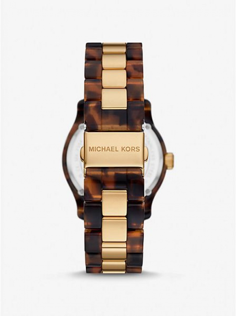 Zegarek Michael Kors Runway And Tortoiseshell Acetate Damskie Złote | 048721-YJI