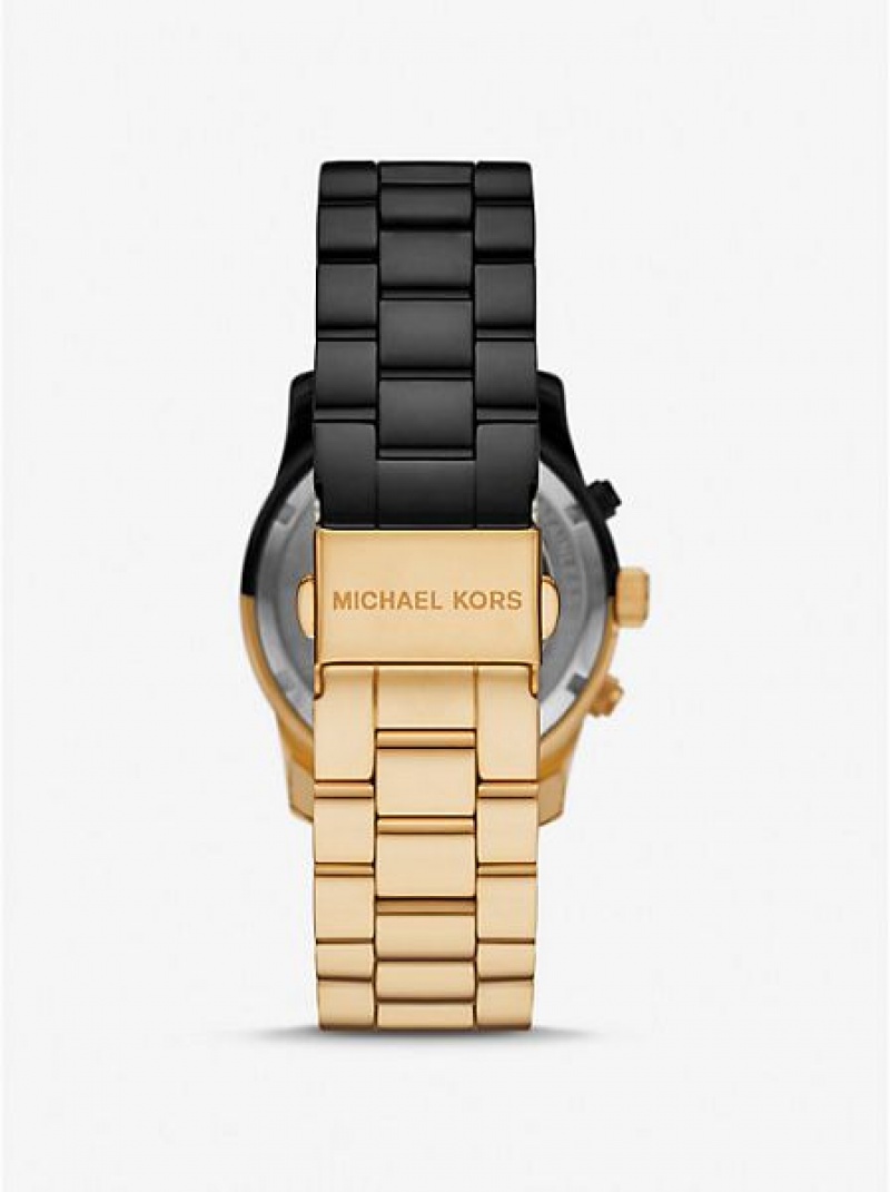 Zegarek Michael Kors Runway Damskie Czarne Złote | 197542-BXG